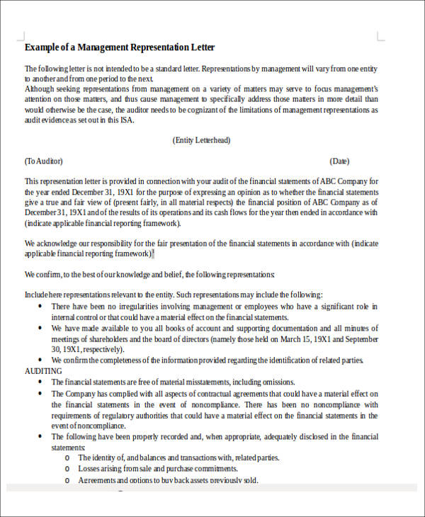 use management representation letter 80 Templates Letters  Sample Sample