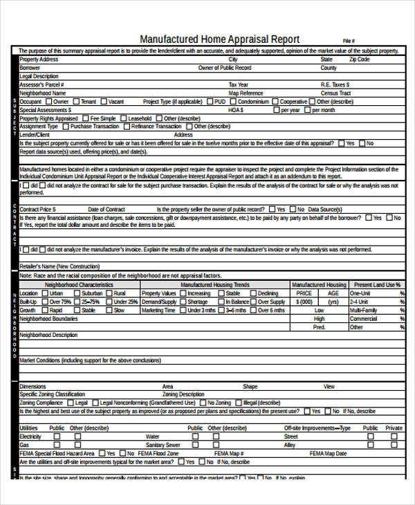 Appraisal Form For Manufactured Home