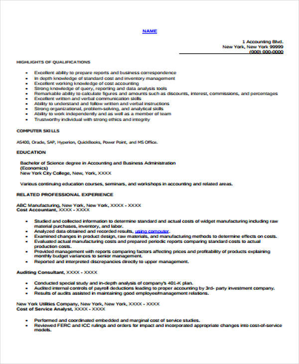 manufacturing cost accountant resume1