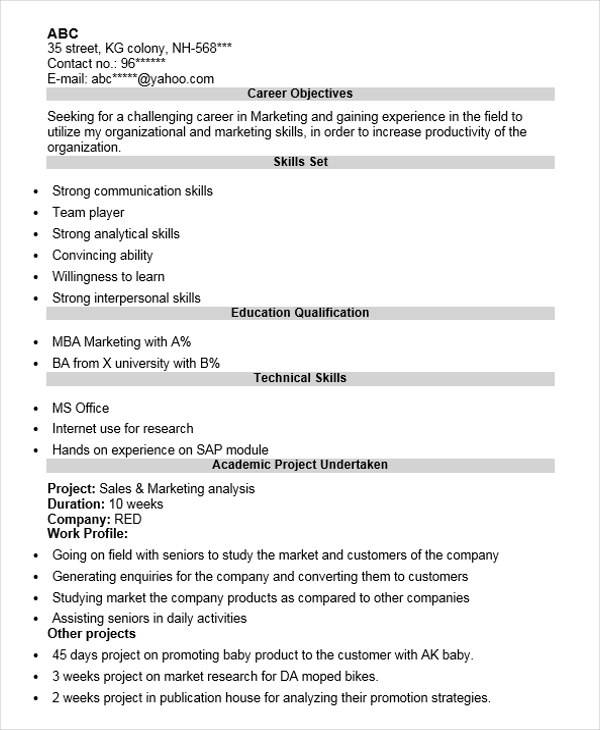 marketing sales resume