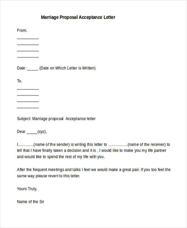 marriage proposal acceptance letter