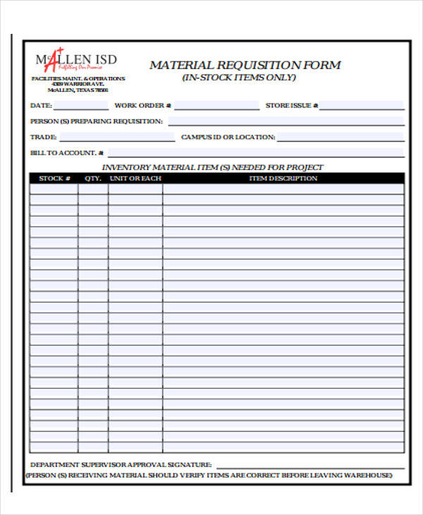 material requisition form sample