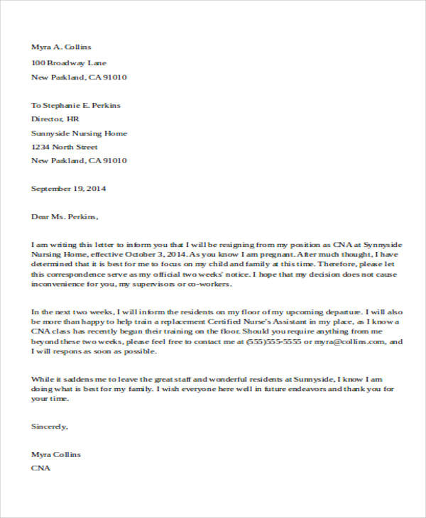 Letter Of Resignation Template After Maternity Leave Sample 