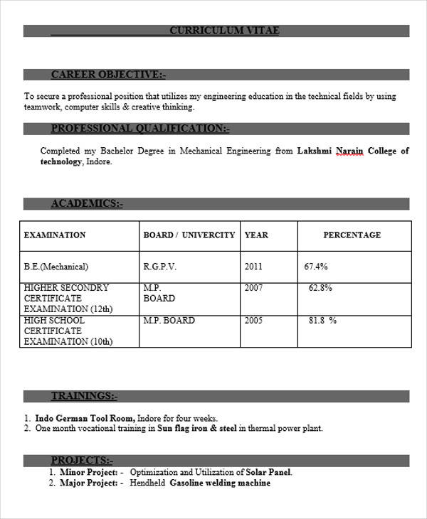 resume format pdf for mechanical engineering freshers