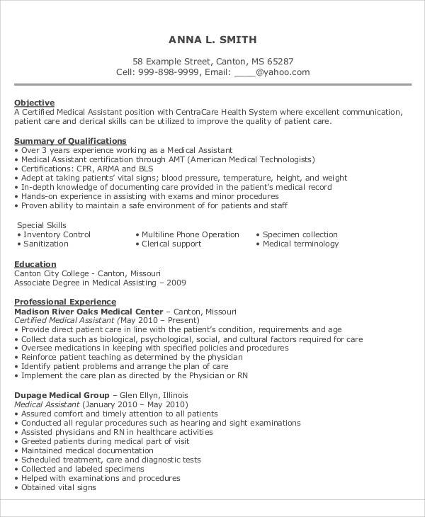 medical assistant resume objective statement sample