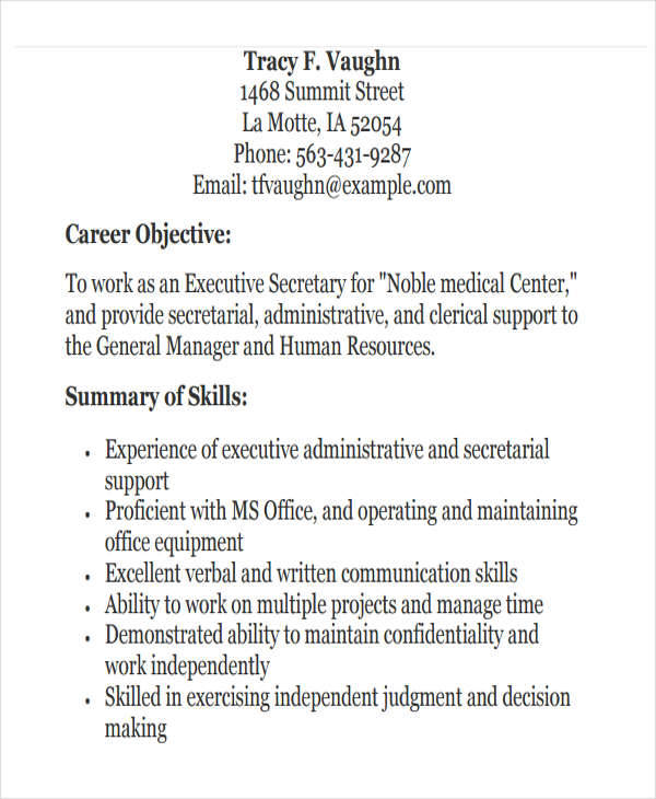 medical executive secretary