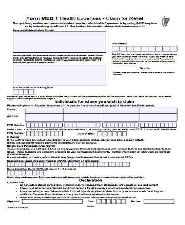 medical expenses claim form
