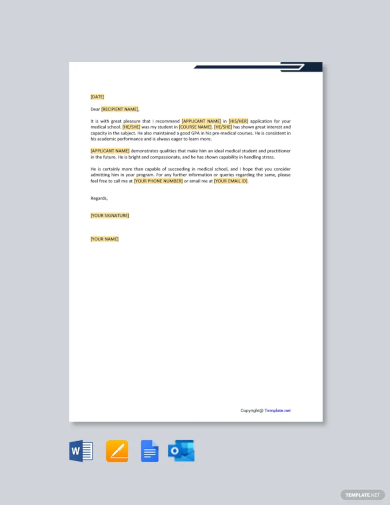 FREE 11+ Medical School Recommendation Letter Templates in PDF | MS Word