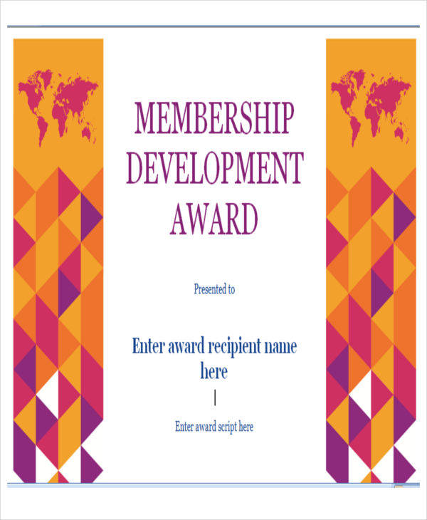membership development award certificate