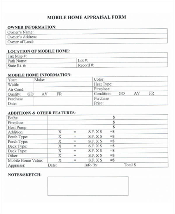 mobile home appraisal form