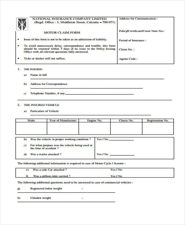 national insurance claim form