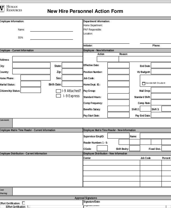new hire personnel action form