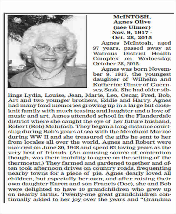 Obituary Examples