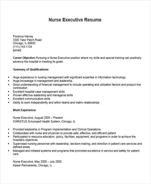nursing executive resume examples