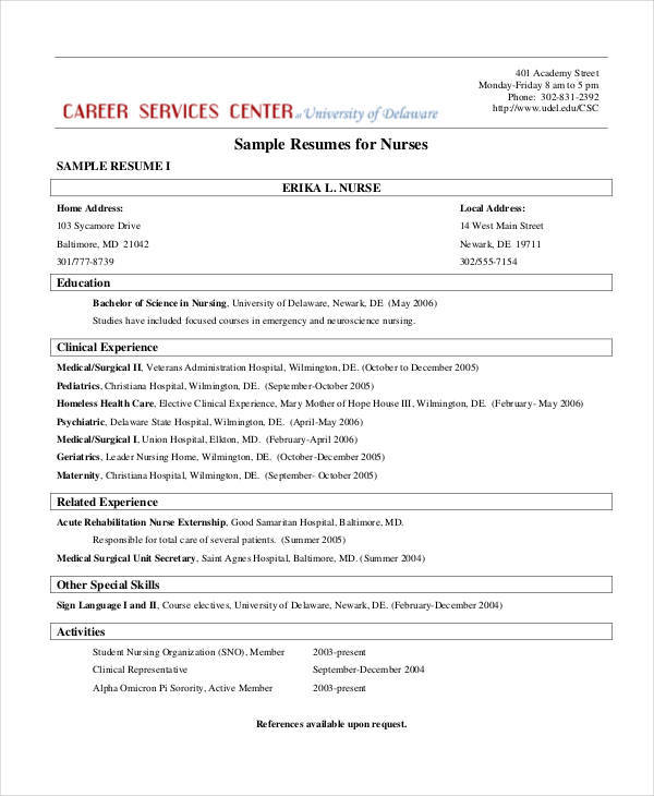 nurse resume format sample