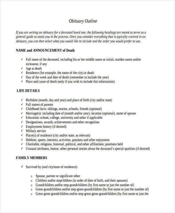 obituary service outline writing1