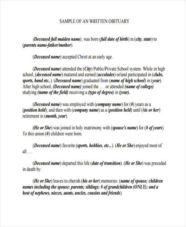  Free Obituary Template For Mother 