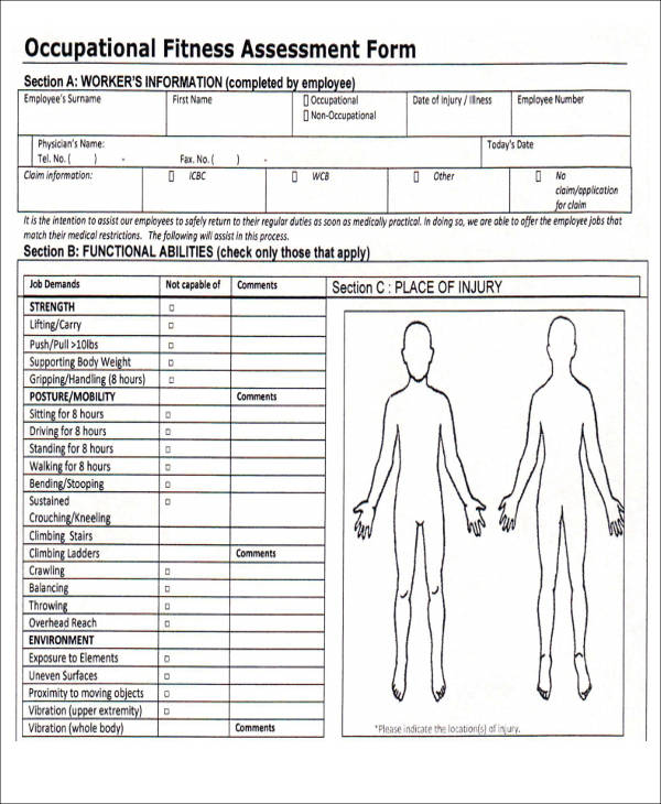 occupational fitness assessment form