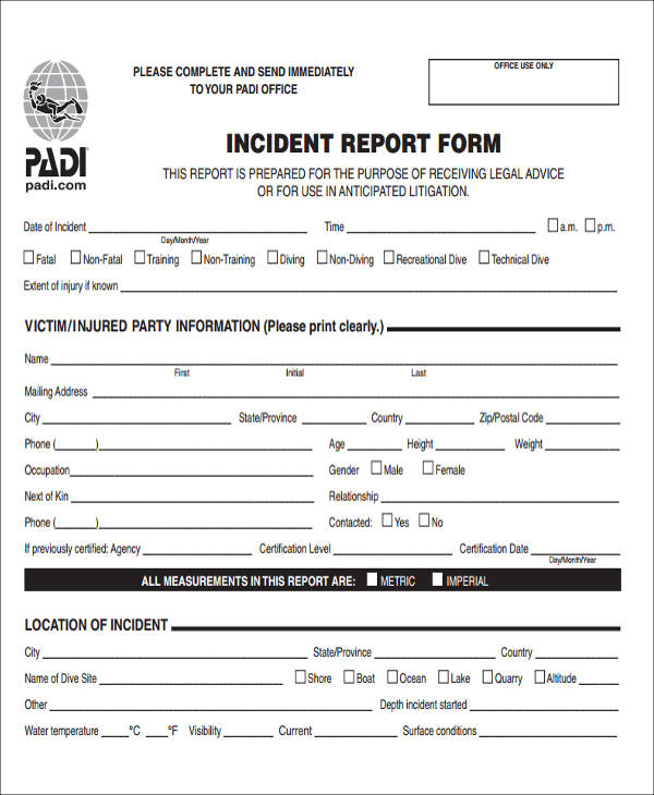 office incident report form sample