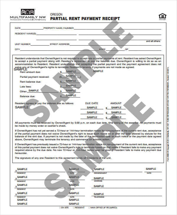 partial rent payment receipt