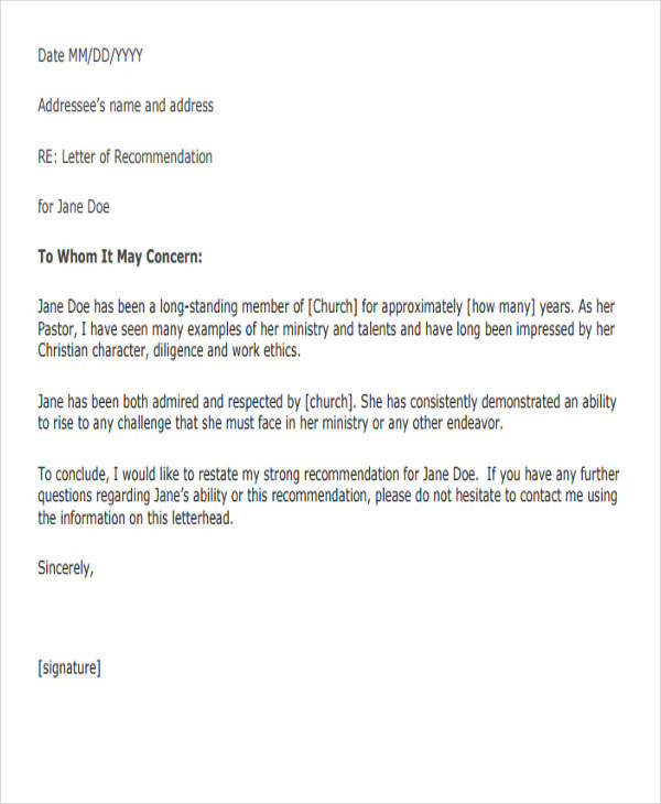 Character Reference Letter From Pastor