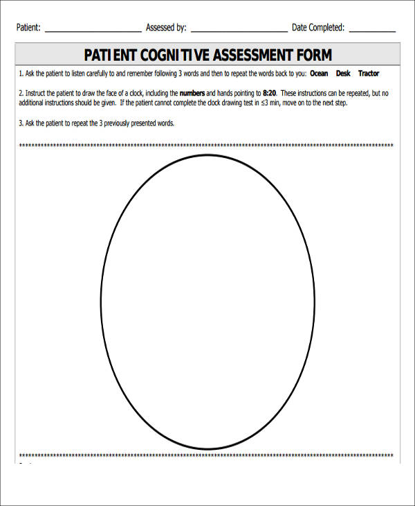 patient cognitive assessment form