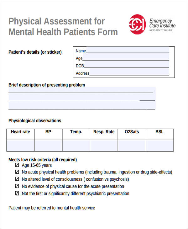 patient physical assessment form