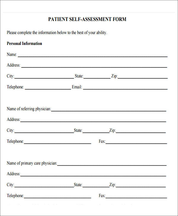 patient self assessment form