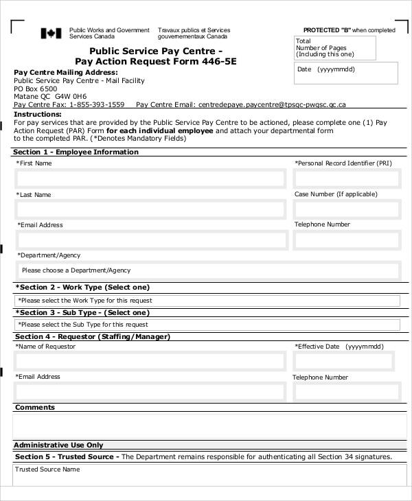 pay action request form