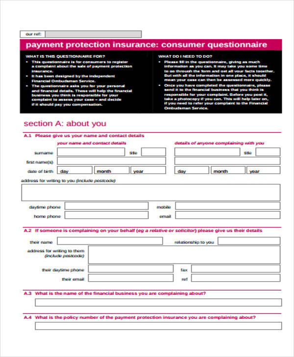 payment protection claim form