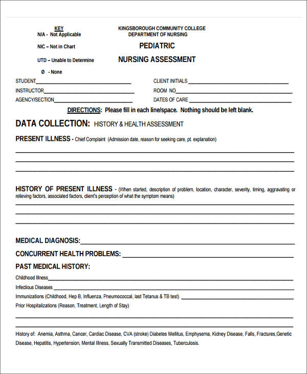 pediatric nursing assessment form