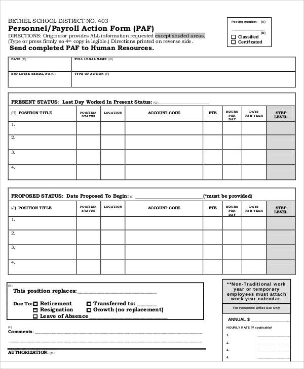 personnel payroll action form