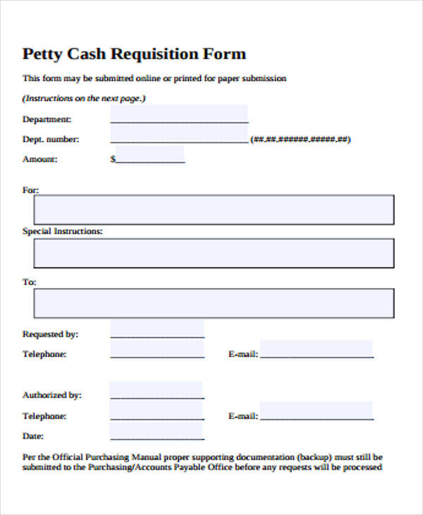 petty cash requisition form