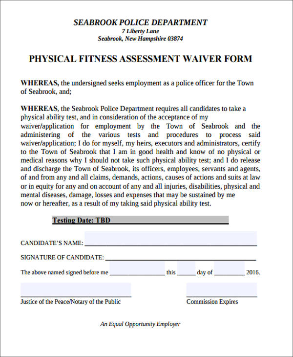 physical fitness assessment form