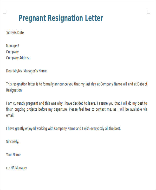 pregnancy resignation letter format