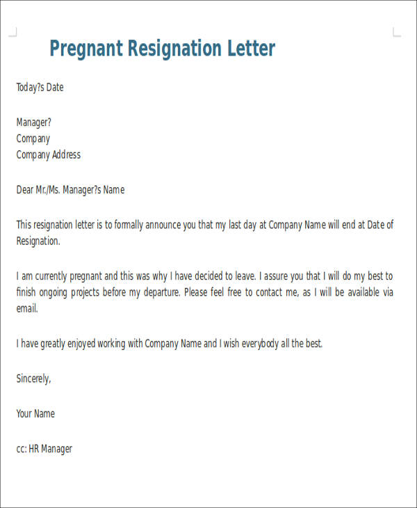 a reason to from company resign PDF  10 Pregnancy Resignation in Word FREE Letters