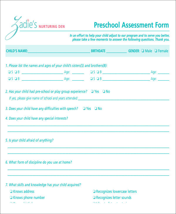 preschool numbers assessment form pdf