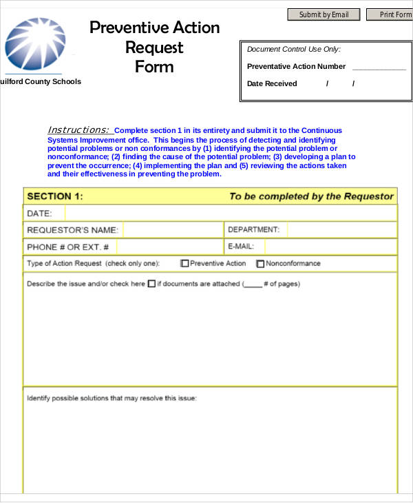 preventive action request form