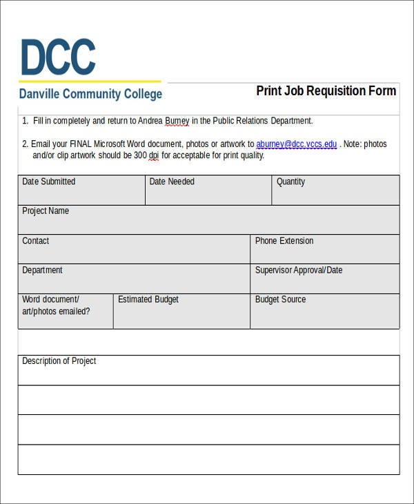 print job requisition form