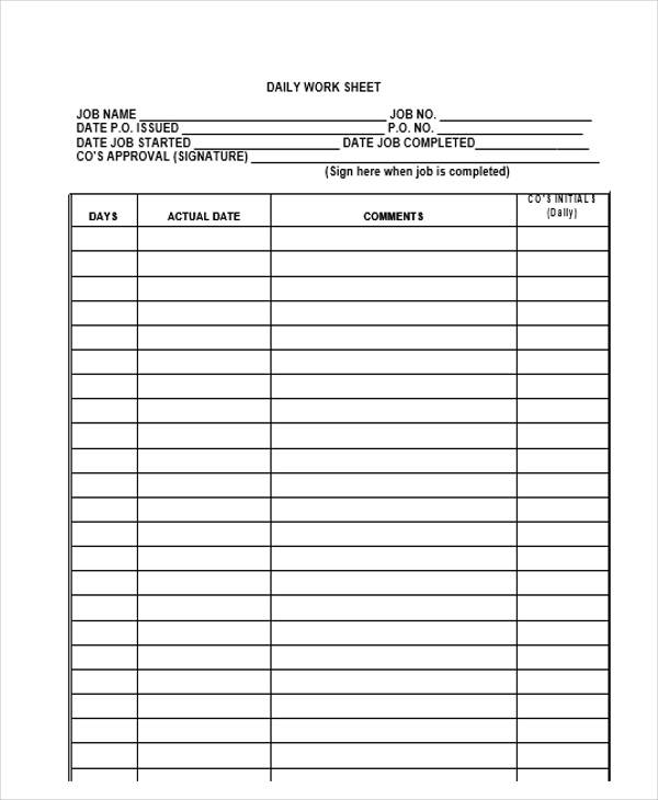 Printable Daily Activity Log Template