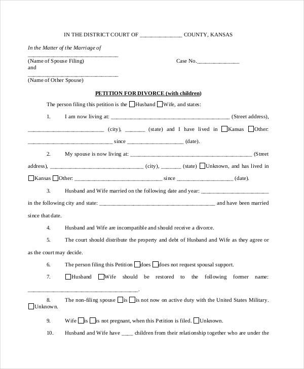 printable divorce petition