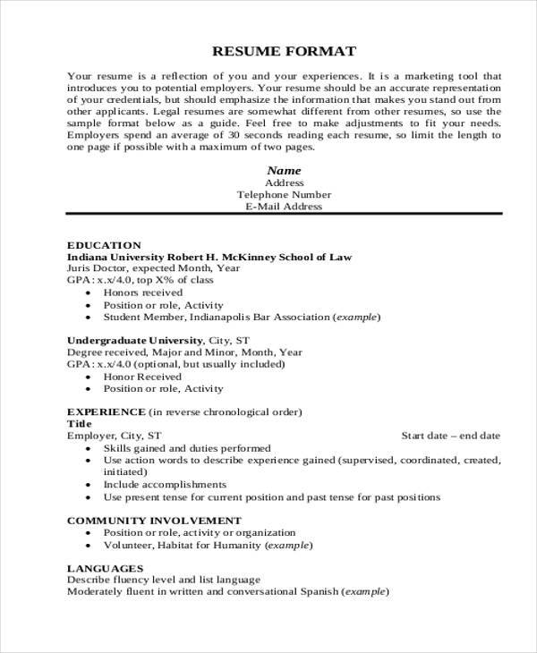 printable free resume format