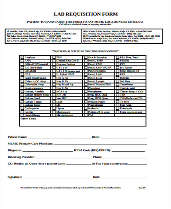 printable lab requisition form