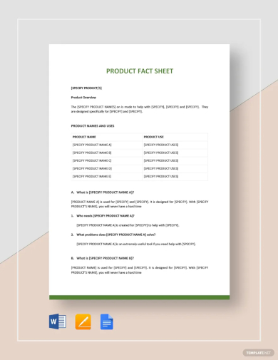 product fact sheet template
