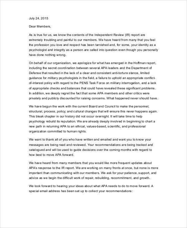 professional apology formal letter