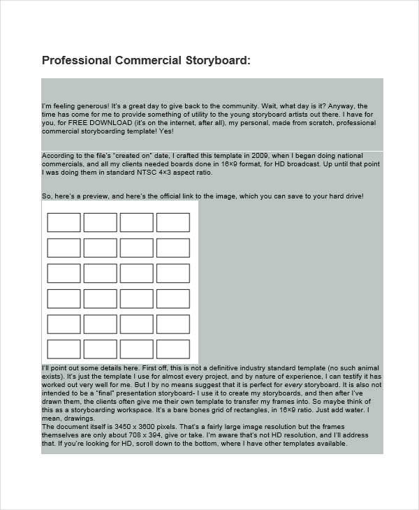 professional commercial storyboard