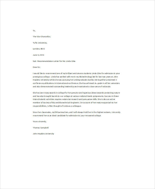 Academic Recommendation Letter Template from images.sampletemplates.com