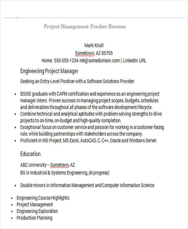 how to write project description in resume for freshers