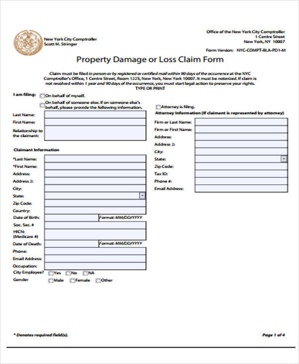 property damage claim form