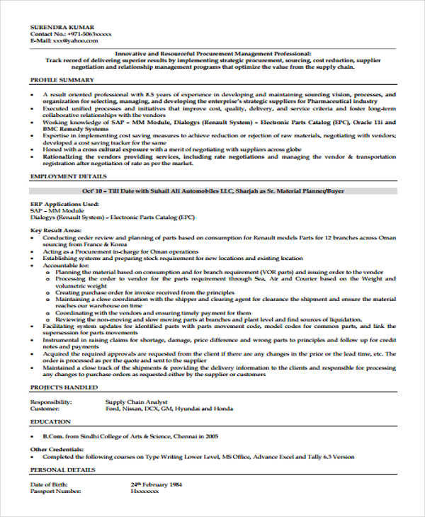 purchase executive experience resume1